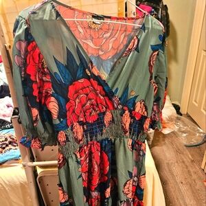 Floral Green Dress Shein Freida Kahlo